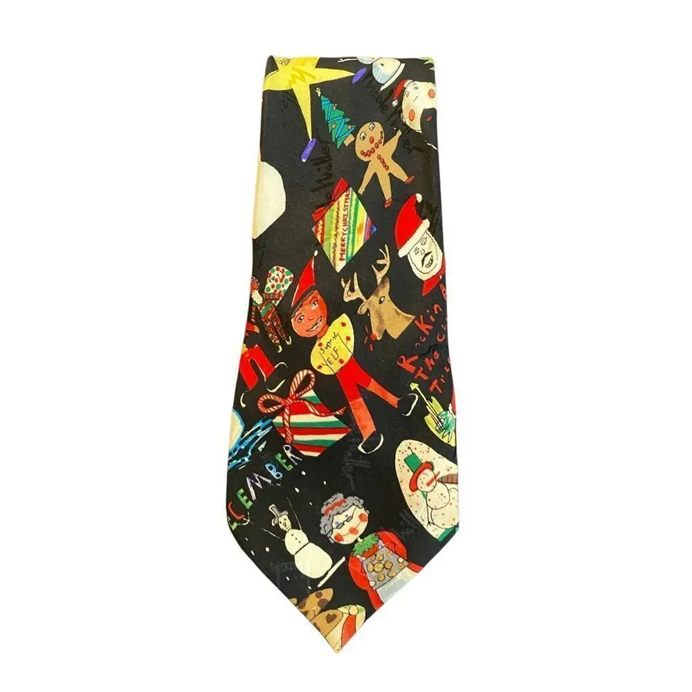 Nicole Miller men’s vintage, 1997 weird creepy Christmas silk tie 58